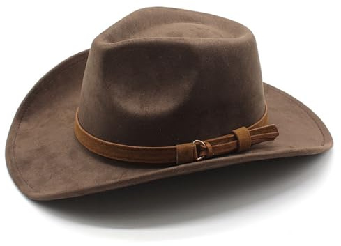 Western Style Cowboy Hat for Men and Women Flexible Wide Brim with Bandana Accessories in Coffee