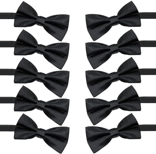 HEJINYUN Bow Tie 10 Pack Slim Black Pre-Tied Bow Ties for Men - Adjustable Formal Wedding Tuxedo Accessories, Gift for Groom, Boys, Gentlemen (Black)