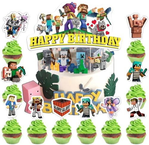 14 Pièces Déco Anniversaire Enfant – Topper Gâteau Joyeux Anniversaire + Décoration Cupcakes – Set Décoratif pour Gâteaux, Desserts et Fêtes – Réutilisable et Coloré