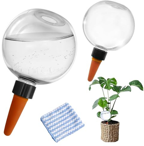 2 pcs Plant Watering Globes, 500 ML/17 OZ Capacity Self Watering System for Plants, Ceramic Root Watering Spikes for Vacation, Outdoor, Indoor (2 pcs watering globe)