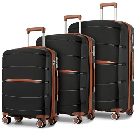 Kono Luggage Set of 3 Piece Suitcase, Lightweight Hand Suitcase with 4 Spinner Wheels, Lightweight Polypropylene Hard Shell Luggage Built-in TSA Lock, Large Medium Small Suitcases