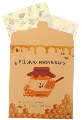Gatuida 3Pcs Beeswax Food Wraps Reusable Sustainable Natural Wax Sheets for Fresh Keeping Sandwich Packaging Kitchen Storage and Fridge Organization
