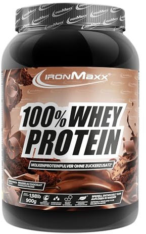 IronMaxx 100% Whey Protein 900 g - Proteína de Suero en Polvo Sabor Mousse de Chocolate | Con BCAA | Fácil Disolución | Batido de Proteínas para Fitness y Recuperación Muscular