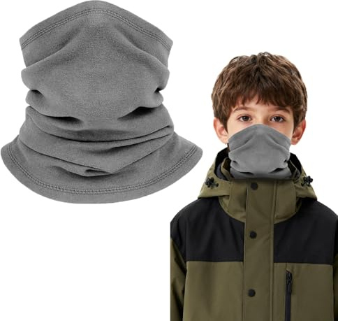 DIPZO Vinter Halsvärmare för Pojkar, Mjuk Fleece Halsduk för Barn, Vindskyddande Snood för Flickor, Perfekt för Utomhussporter, Skydd mot Kyla (Mörkgrå)