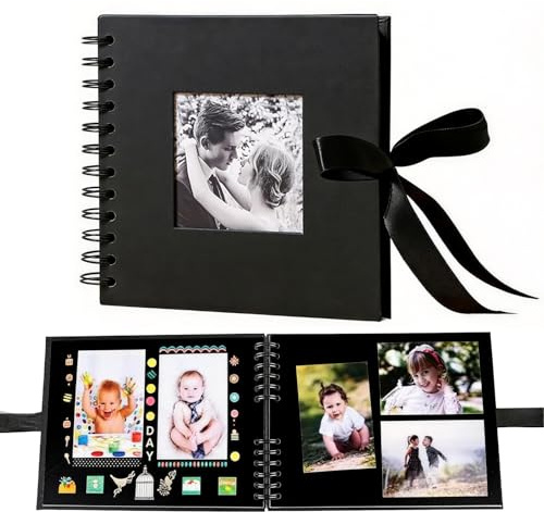 LIULINY Album Photo Scrapbooking, 80 Pages (40 Feuilles) Livre Scrapbooking, 20,5 x 20,5 cm Noir Scrapbook, Idéal pour un Anniversaire de Mariage Saint Valentin ou la Fête des Mères