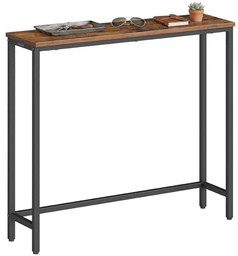 VASAGLE Console Table, Narrow Hallway Table with Steel Frame, Sofa Table for Entryway, 80 x 20 x 81.2 cm, Rustic Brown, Industrial Style for Living Room, BARNET Collection LNT035KD01