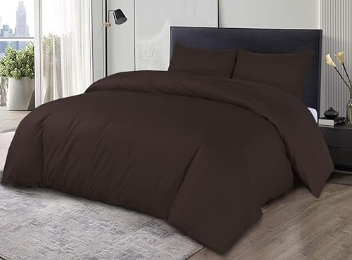 Sapphire Collection 100% Egyptian Cotton 200 Thread Count Duvet Cover With Pillow Case Bedding Set (Chocolate, Super King)