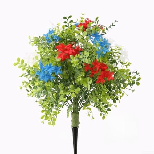 Ortensia in plastica rossa, bianca e blu, pianta in vaso per il 4 luglio, decorazione patriottica da giardino per feste all'aperto in prato, 58 x 40 cm