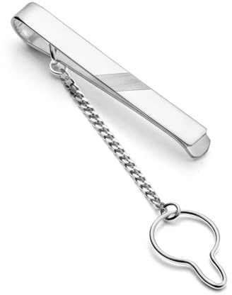 STERLL Spilla Per Cravatta Da Uomo In Argento 925 Con Design Spazzolato E Catena Di Sicurezza