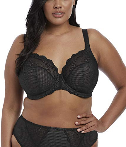 Elomi Women's Charley Stretch Lace Underwire Plunge Bra, Black, 32JJ