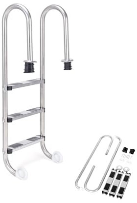 COSTWAY Escalera de Piscina de 3 Peldaños, Escalera para Piscina de Acero Inoxidable con Peldaño Antideslizante, Esalera Piscina Desmontable para Interiores Exteriores, 55 x 26 x 132 cm, Carga 150 kg
