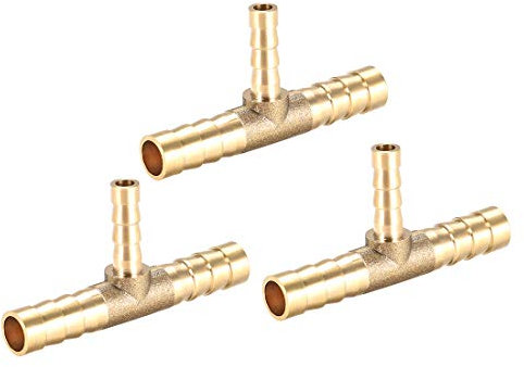 sourcing map 8mm x 5mm x 8mm Raccord Cannelé Tuyau Laiton Réducteur Barbelé Forme T 3 Voie Barbelé Connecteur Air Eau Carburant Gaz 3Pcs