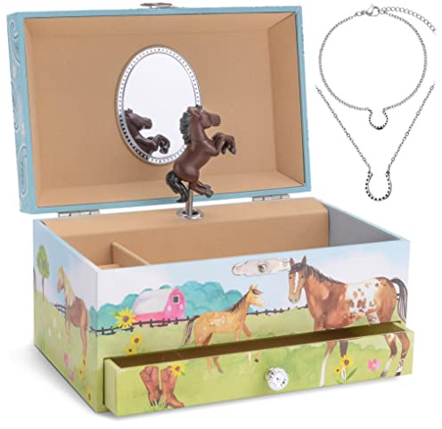 Jewelkeeper - Boîte à Musique Cheval à l'Écurie & Parure assortie pour petites filles - 3 Cadeaux Cheval pour filles