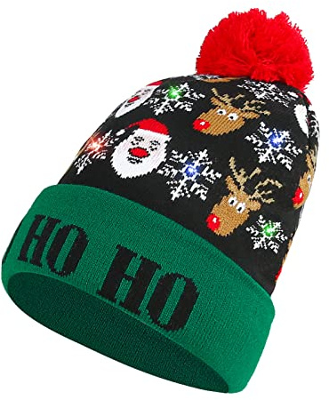 Diealles Shine Cappello Natalizio LED, Invernale Cappello Beanie, Colorato Caldo Beanie Hat per Uomo Donna Feste di Natale Festival(Verde)