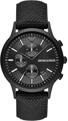 Emporio Armani Montre pour homme, mouvement chronographe, boîtier en acier inoxydable noir de 43 mm avec bracelet en silicone, AR11457