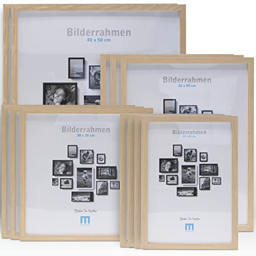 12 tlg. Foto Bilderrahmen-Set in Natur in verschiedenen, unterschiedlichen Größen. Für Fotowände & Bilderwände mit Naturoptik Bilderrahmen, Hochformat & Querformat geeignet. Von 21x30cm bis 40x50cm