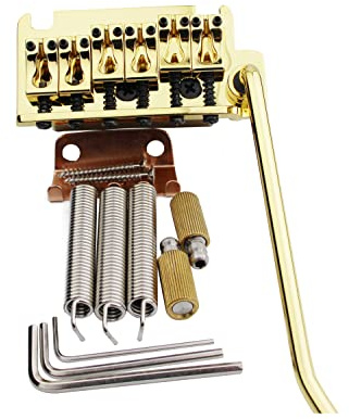 Guyker Non-locking 2 Point Guitar Tremolo Bridge with Tremolo System Saddle and Full Size Brass Block CNC Machine Replacement Part (Gold, GG510)