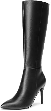 DREAM PAIRS Women's Knee-High Boots, Comfortable Chunky Block Heel Pointed Toe Pull On Side Zipper Suede Slouch Riding Boots for Young ladies,Size 7,Black-Pu,SDKB2311W