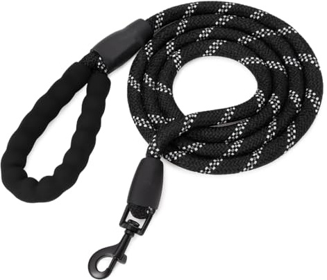 Murr Strong Dog Lead Rope Dog Leash 5ft Reflective Threads with Padded Handle Lead for Large Medium Small Dogs - 1.5m Black