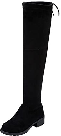 Botas por encima de la rodilla para mujer, color negro, botas altas hasta la rodilla, botas de ante occidentales, planas, botas de mujer, botas sin cordones, con cremallera, botas de equitación,