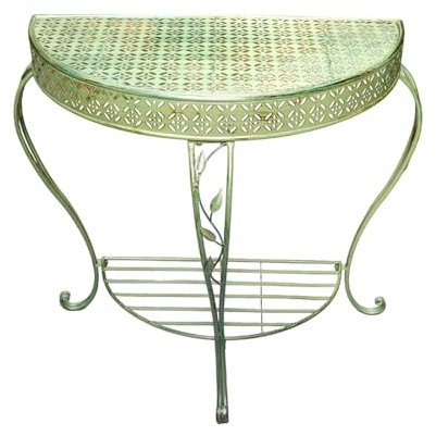 Yclty Table Console d'extérieur en Demi-Lune, Table de Jardin en Fer À 2 Niveaux, Tables Antiques du Milieu du Siècle Toutes Saisons(Green)