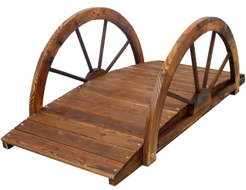 ZeHuoGe 3.3 FT Wooden Garden Bridge Arc Footbridge with Half-Wheel Style Railings & Solid Fir Construction