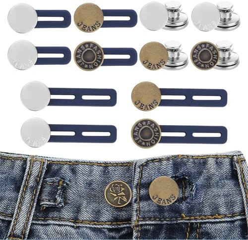 Hosenbunderweiterung Knöpfe, Jeans Knöpfe und Hosen Expander Button Set, Metallknöpfe für Hemdkleider Umstandshosen Hemd Hosen Kleid (8 Stk Hosenbunderweiterung+4 Stk Knopf)