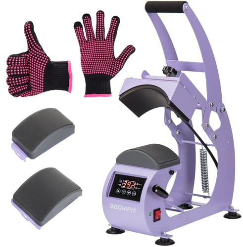 GOCHIFIX Heat Press, Precise Temp/Timer Control, 6.54x3.84Curved Heat Plate, 2 Hat Pad, Hat Stretcher, Safety Base, Glove, Hat Press Heat Machine for Caps, Sublimation, Vinyl, Heat Transfer