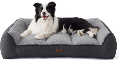 BEDSURE waschbares Hundebett Grosse Hunde - 96x71cm extra Dicke unterstützende Hundesofa mit wasserdichter Hülle, rutschfest Hundekorb große mit weichem plüsch Sherpa,dunkelgrau