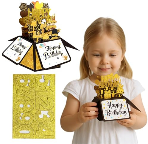 XYTAHDM Set di Decorazioni per Compleanni con Fregi Dorati,3D Pop Up Biglietti d'auguri Compleanno con Busta e Sticker Numerici,Può essere abbinato a piacimento,per Uomo, Donna, Amico