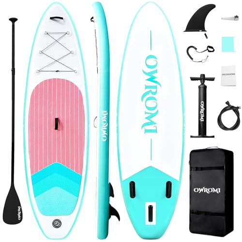 OWROMI Inflatable Stand Up Paddle Boards with Premium SUP Paddle Board Accessories, Wide Stable Design, Anti-Slip EVA Deck for Youth & Adult (Gradient-Mint Green)