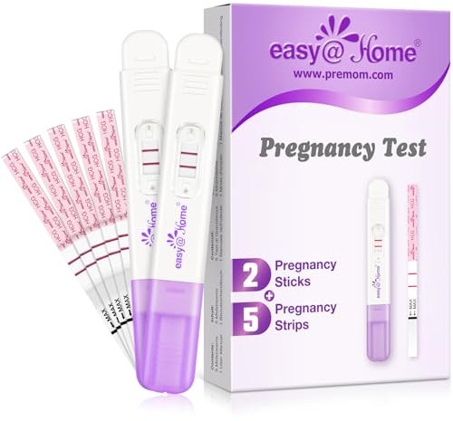 Easy@Home Test di Gravidanza Precoce 10mIU/mL: Alta Precisione, Risultati Affidabili e Veloci, Integrazione con l’APP Premom, 7 test (2 Sticks & 5 Strisce)