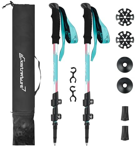 Clostnature Kids Trekking Poles - 2 Pack Adjustable Hiking Walking Sticks, Lightweight Aluminium Walking Poles for Children, Boys, Girls, Quick Lock System, for Camping, Mountaineering, Backpacking