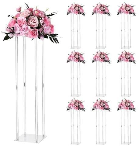 VEVOR Portafiori da Matrimonio 10 Pezzi da 80 cm, Portafiori a Colonna con Laminato Acrilico, Espositore Floreale Cubico Cilindrico per Matrimoni, Feste, Compleanni, Casa, Centrotavola Dorati