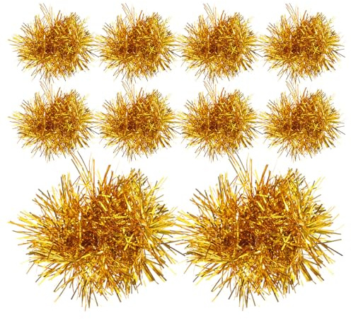 ULTECHNOVO 12 Pezzi Pompon Metallici da Cheerleader Dorati Polsino Accessori per Tifo Sportivo e Feste Pompon Brillanti per Squadre di Cheerleading e Spettacoli per