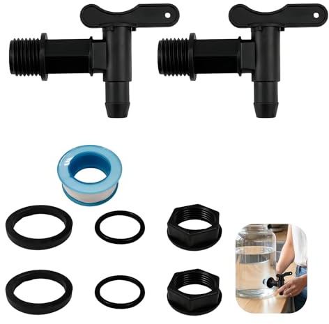 2 stycken utloppskran i plast för regntunna med vattentätt band, 3/4 tums adapter – praktiskt set för trädgård och hushåll