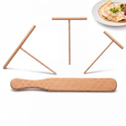 IUSOT Marca Crepes Distribuidor de masa para crepes Crepes Espátula Crepes Espátula Crepes Espátula 4pcs Madera Bambú Herramienta de Cocina para Panqueques Crepes Desayuno y Comida de la calle