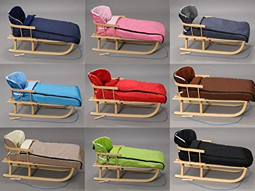 Holzschlitten Kinderschlitten Rodelschlitten Schlitten Klassischer aus Buchenholz mit Rückenlehne mit Winterfußsack aus Holz 108cm | 10 Farben (Schwarz)