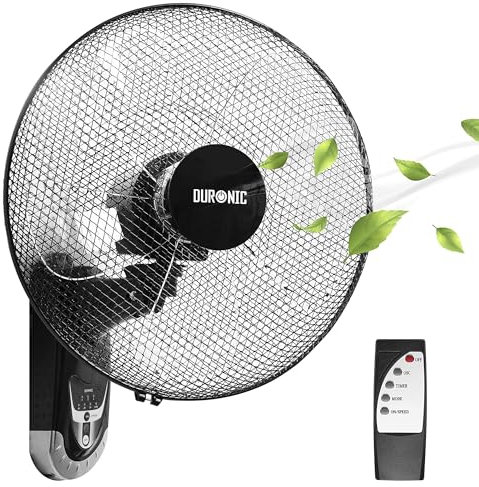 Duronic FN55 BK Ventilateur mural 60W | 5 Pâles de 40cm | Tête oscillante avec minuteur | 3 Vitesses | Télécommande | Moteur puissant et silencieux | Support mural coulissant démontable à la volée