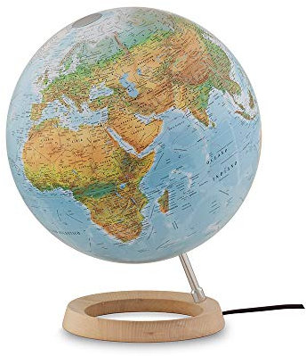 Tecnodidattica – Mappamondo Atmosphere FC2, girevole, luminoso, base in legno d’Acero, cartografia Fisico/Politica, diametro 30 cm