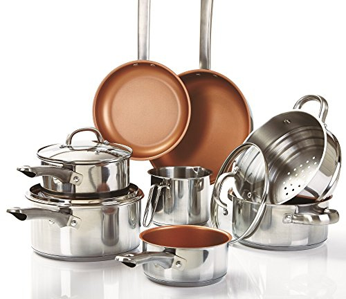 Cermalon 11-Piece Cookware Set, Stainless Steel, Copper, 50 x 20.5 x 30 cm