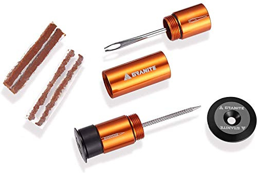 Granite Stash Kit di Riparazione per Forature di Pneumatici Tubeless - Kit di Attrezzi per Bicicletta - Facile da Riporre sul Manubrio - Kit di Riparazione per Forature di Pneumatici (Arancione)