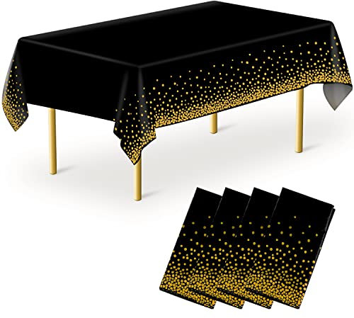 MOKANI 4 Stück Einweg Tischdecke, Tischdecke Bierzeltgarnitur, Wasserdicht Tischdecken, Rechteckig Tischtuch Geeignet für Party, Geburtstag, Hochzeit, Weihnachten, 137 x 274 cm, Schwarz Gold