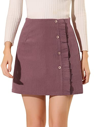 Allegra K Jupe Courte en Velours côtelé Vintage avec Bordure à Volants pour Femme, Rose foncé, Taille M