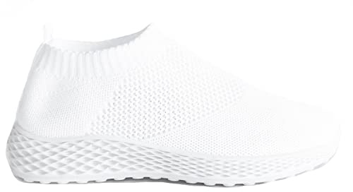 Ladies Walking Flat Womens Running Slip ON Gym Fitness Sneakers Trainers SZ White