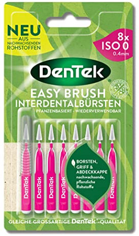 DenTek Eco Easybrush Interdentalbürste ISO 0 8 Stk. Pflanzenbasiert- 0,4 mm mega fein für sehr enge Zahnzwischenräume, mit Minzgeschmack & hygienischer Schutzkappe - Wiederverwendbar