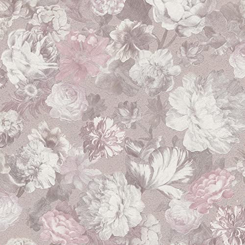 BRICOFLOR Blumen Tapete | Blumentapete im Vintage Stil | Rosen Tapete in Altrosa Taupe und Beige | Nostalgische Vliestapete mit Blumen ideal für Schlafzimmer und Esszimmer