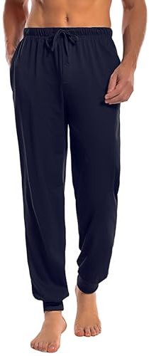 Marvmys Pantaloni Pigiama Uomo Lungo Leggero pantaloni casual in tinta unita con Coulisse e Tasca blu navy XXL