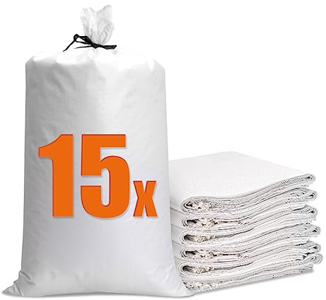 Sacos Escombros,Saco Rafia,15 Piezas Sacos para Escombros,Saco Tierra Jardin Bolsas de Basura para Escombros Bolsas Tejidas De Color Blanco 70x113cm