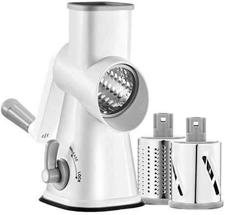 GDL Rotary Cheese Grater,Vegetable Grater for Kitchen with Three Interchangeable Drum Blades, Vegetable Slicer Cutter for Potato, Carrot, Cheese, Nuts, etc.